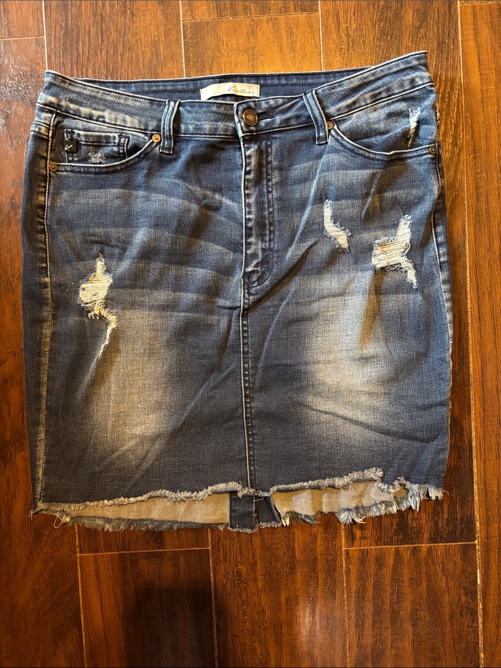 EUC KanCan Distressed Denim Pencil Skirt - Blue